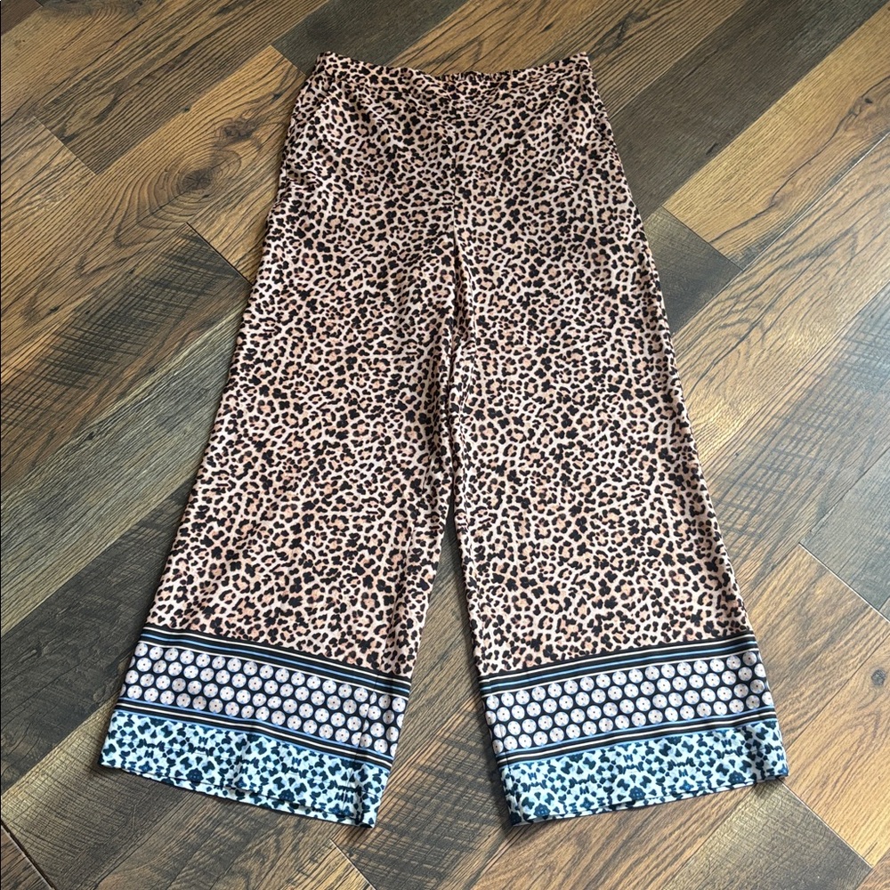 Joan Vass Leopard Print Boho Set Wide-Leg Pants and Sleeveless Top Womens Size L